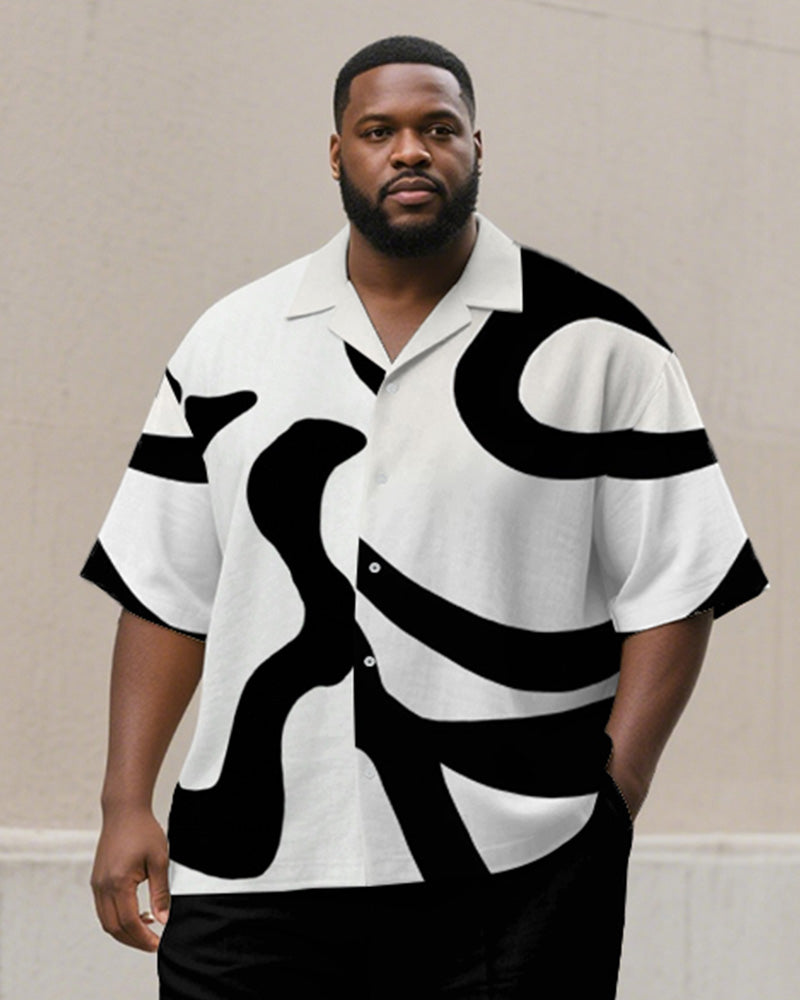 Big & Tall Black White Geometric T-Shirt Pants Set for big men view 2