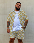 Big & Tall Geometric Vintage T-Shirt Shorts Set for big men view 1