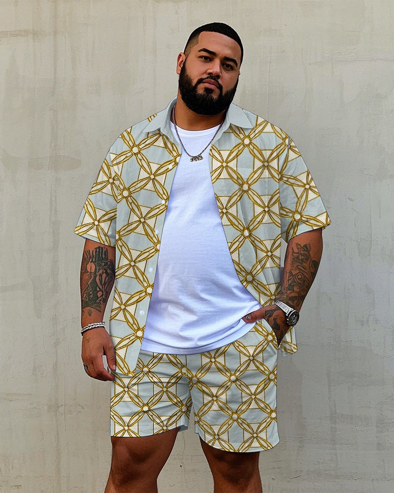 Big & Tall Geometric Vintage T-Shirt Shorts Set for big men view 1