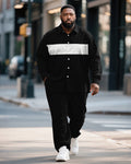Big & Tall Black Colorblock Striped T-Shirt Pants Set for big men view 1