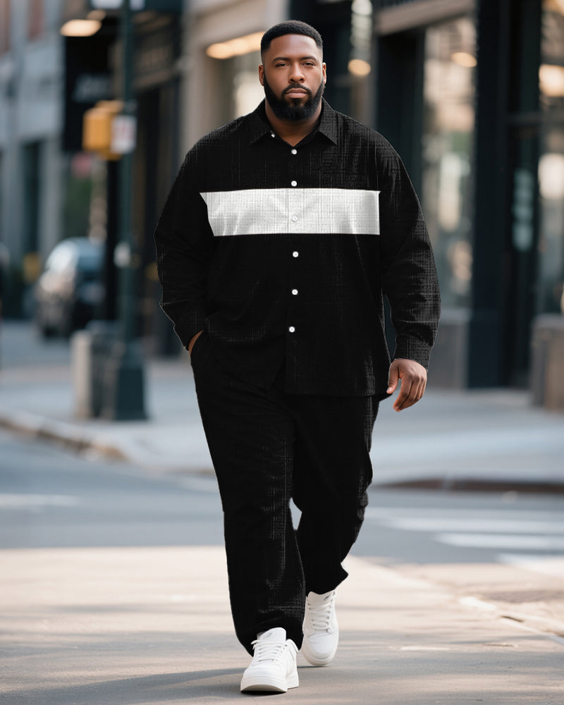 Big & Tall Black Colorblock Striped T-Shirt Pants Set for big men view 1