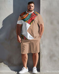 Big & Tall Geometric T-Shirt Shorts Set for big men view 1
