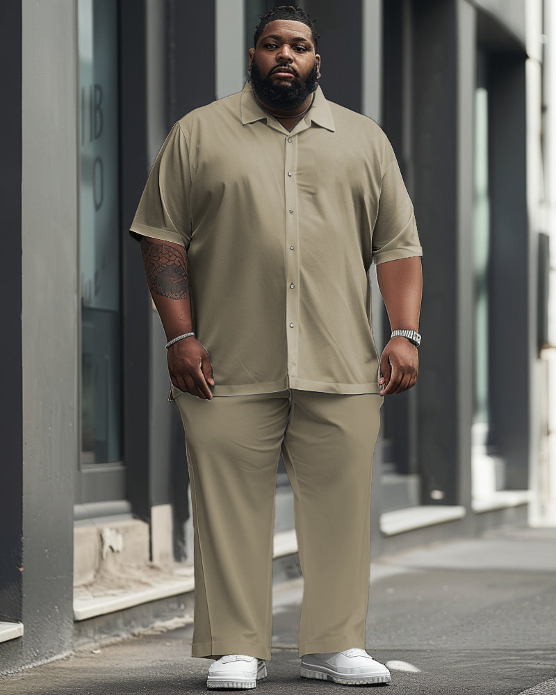Big & Tall Khaki Solid Color T-Shirt Pants Set for big men view 1