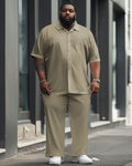 Big & Tall Khaki Solid Color T-Shirt Pants Set for big men view 1