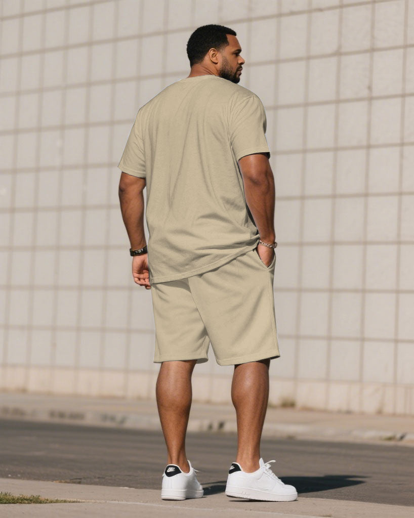 Big & Tall Khaki Streetwear T-Shirt Shorts Set for big men view 4