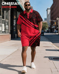 Big & Tall Black Red Colorblock Polo Shorts Set for big men view 2