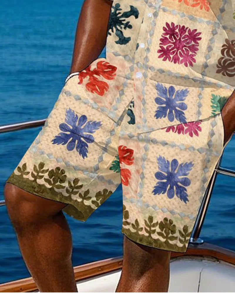 Big & Tall Hawaiian Graphic T-Shirt Shorts Set for big men view 3