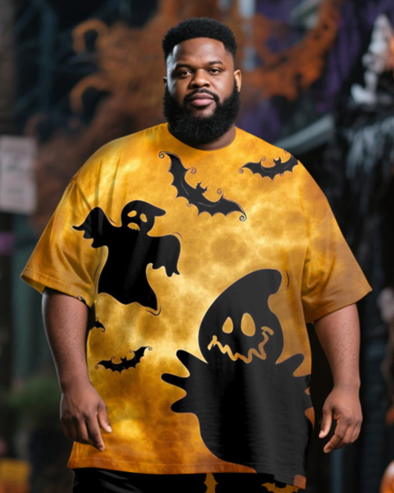 Big & Tall Black Yellow Graphic T-Shirt Pants Set for big men view 2
