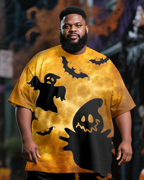 Big & Tall Black Yellow Graphic T-Shirt Pants Set for big men view 2