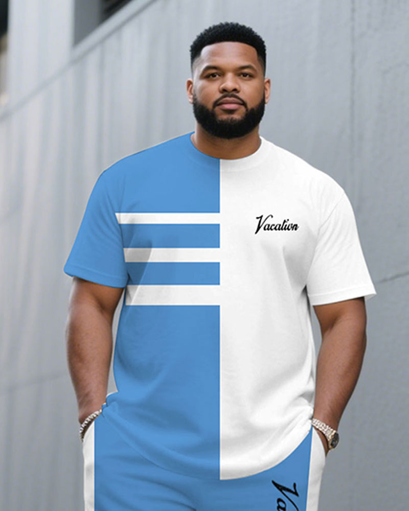Big & Tall White Blue Streetwear T-Shirt Pants Set for big men view 2