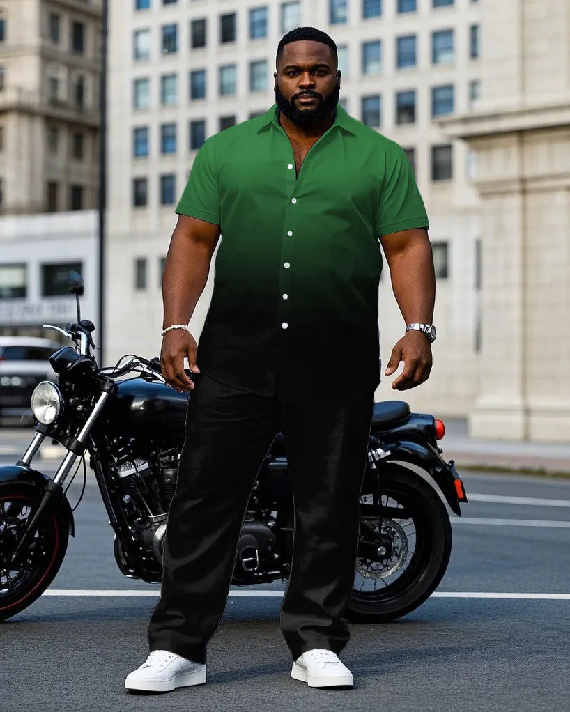 Big & Tall Black Green Gradient T-Shirt Pants Set for big men view 1