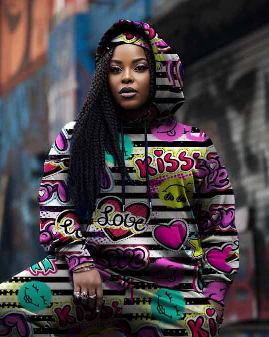 Big & Tall Striped Graffiti Hoodie Sweatpants Set for big men view 2