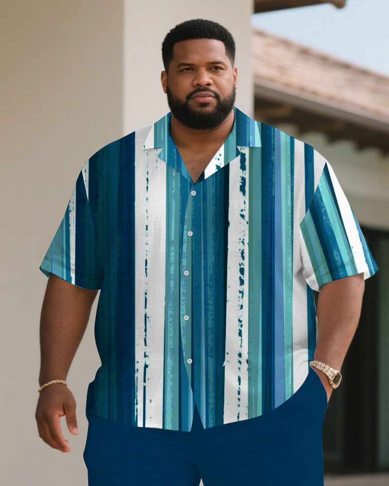 Big & Tall Blue Striped T-Shirt Shorts Set for big men view 2