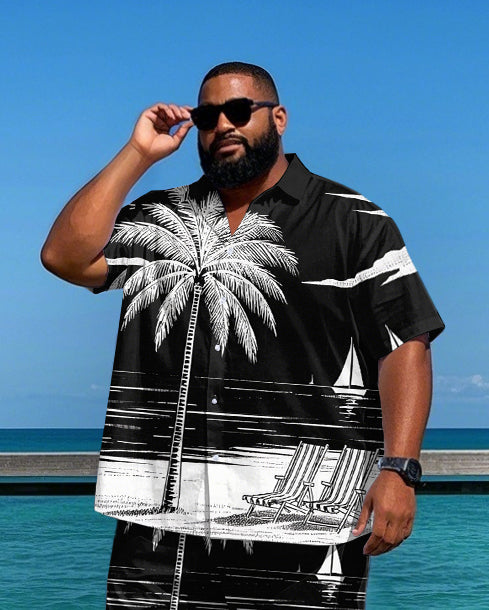 Big & Tall Hawaiian Geometric T-Shirt Shorts Set for big men view 2