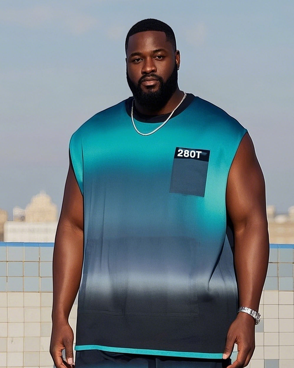 Big & Tall Black Blue Gradient Vest Pants Set for big men view 2