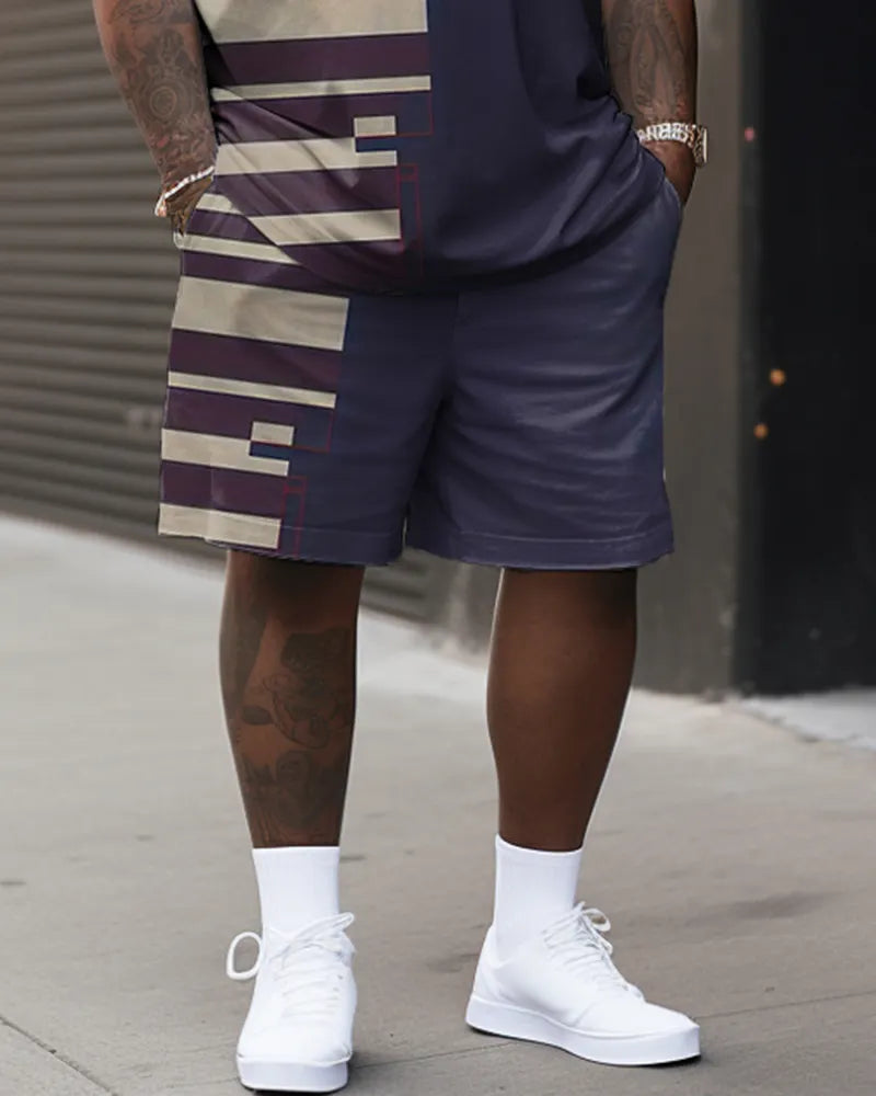 Big & Tall Striped Graphic Streetwear Two-piece Set for big men view 3