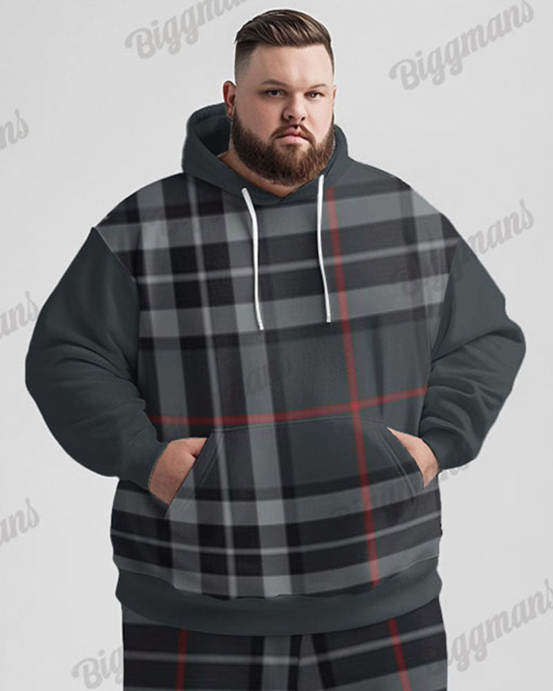Big & Tall Plaid Graphic Hoodie Sweatpants Set for big men view 2
