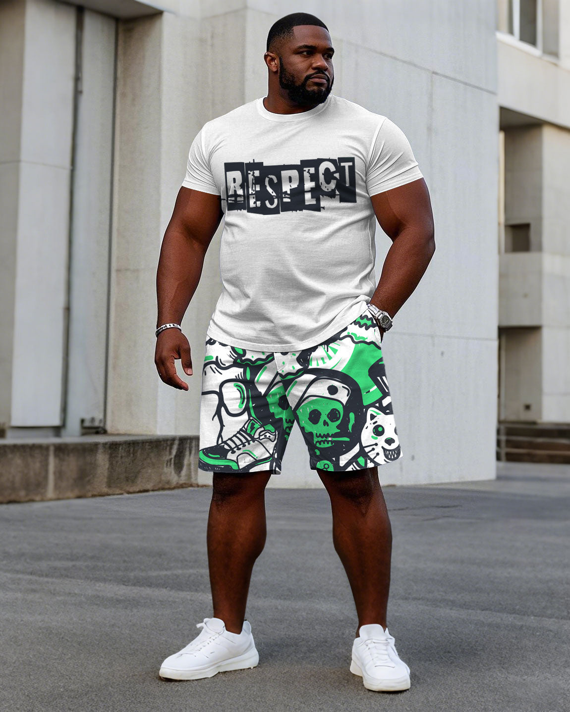 Big & Tall Streetwear T-Shirt Shorts Set for big men view 1