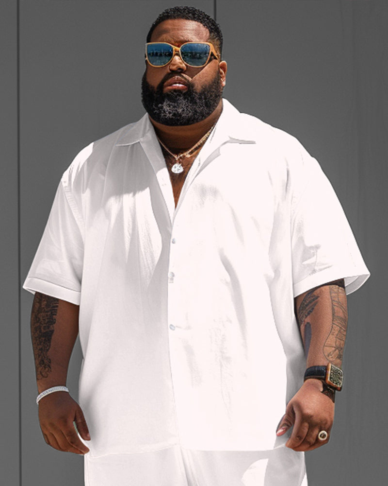 Big & Tall White Solid Color T-Shirt Shorts Set for men view 2
