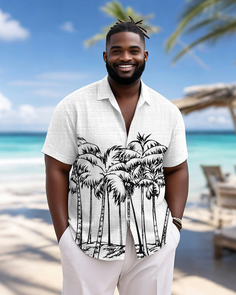 Big & Tall Black White Hawaiian Short Sleeve Shirt for big men view 3