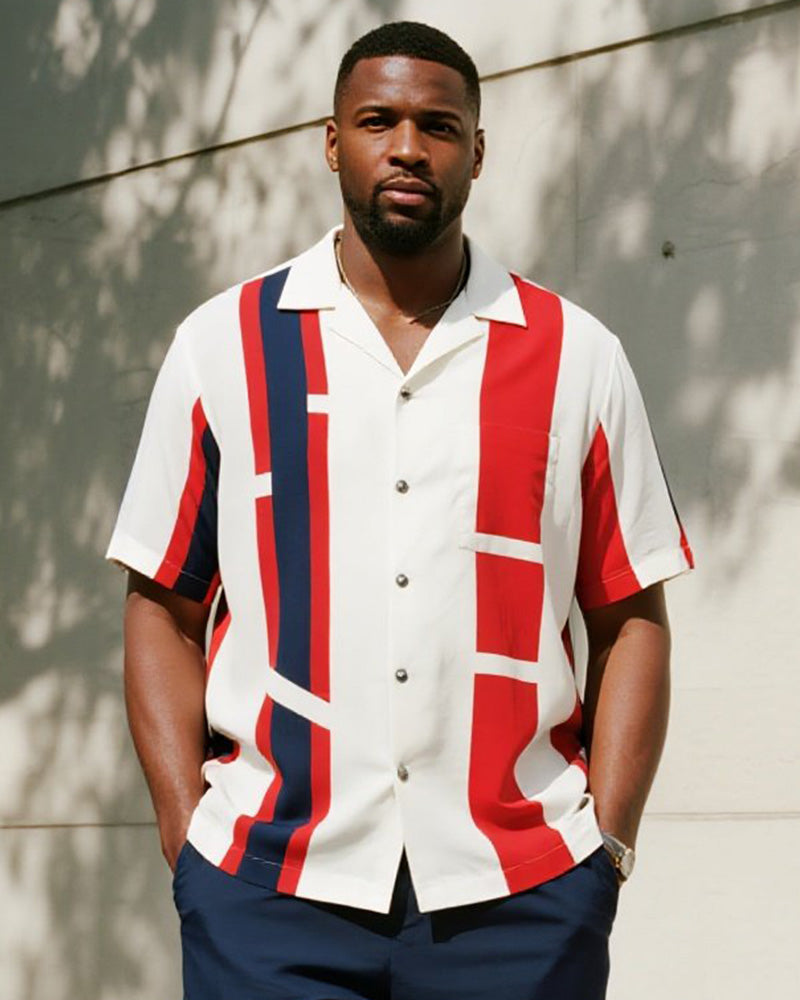 Big & Tall Red Colorblock Geometric T-Shirt Pants Set for big men view 2