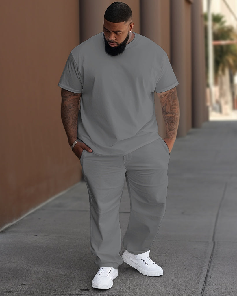 Big & Tall Solid Color T-Shirt Pants Set for big men view 8