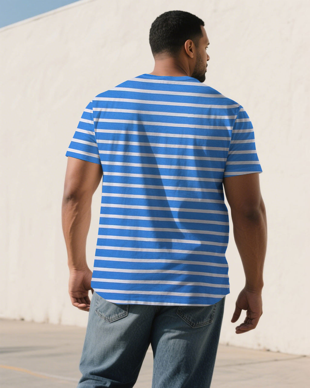 Big & Tall White Blue Striped T-Shirt for big men view 2