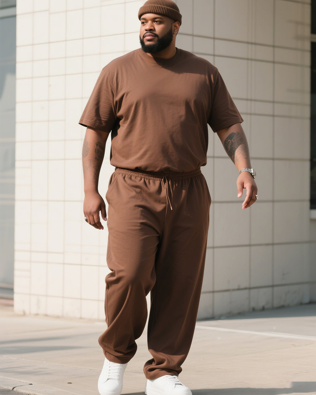 Big & Tall Solid Color T-Shirt Pants Set for big men view 6