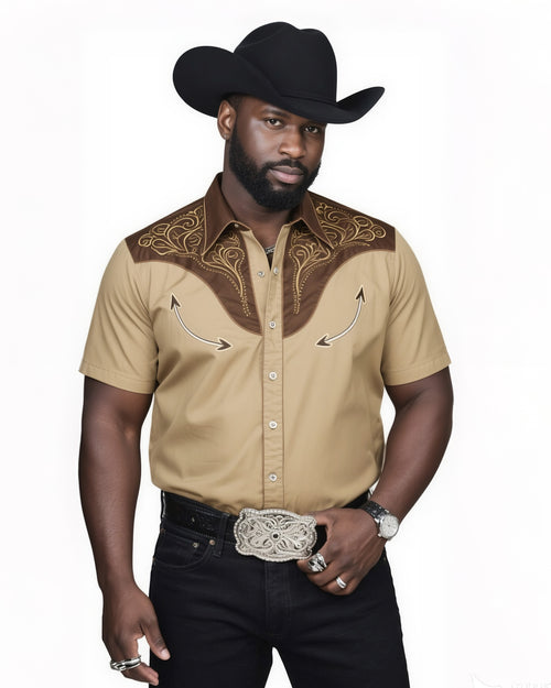 Big & Tall Brown Western Short Sleeve Shirt for big men