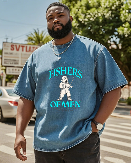 Big & Tall Denim Washed Business Casual T-Shirt for big men