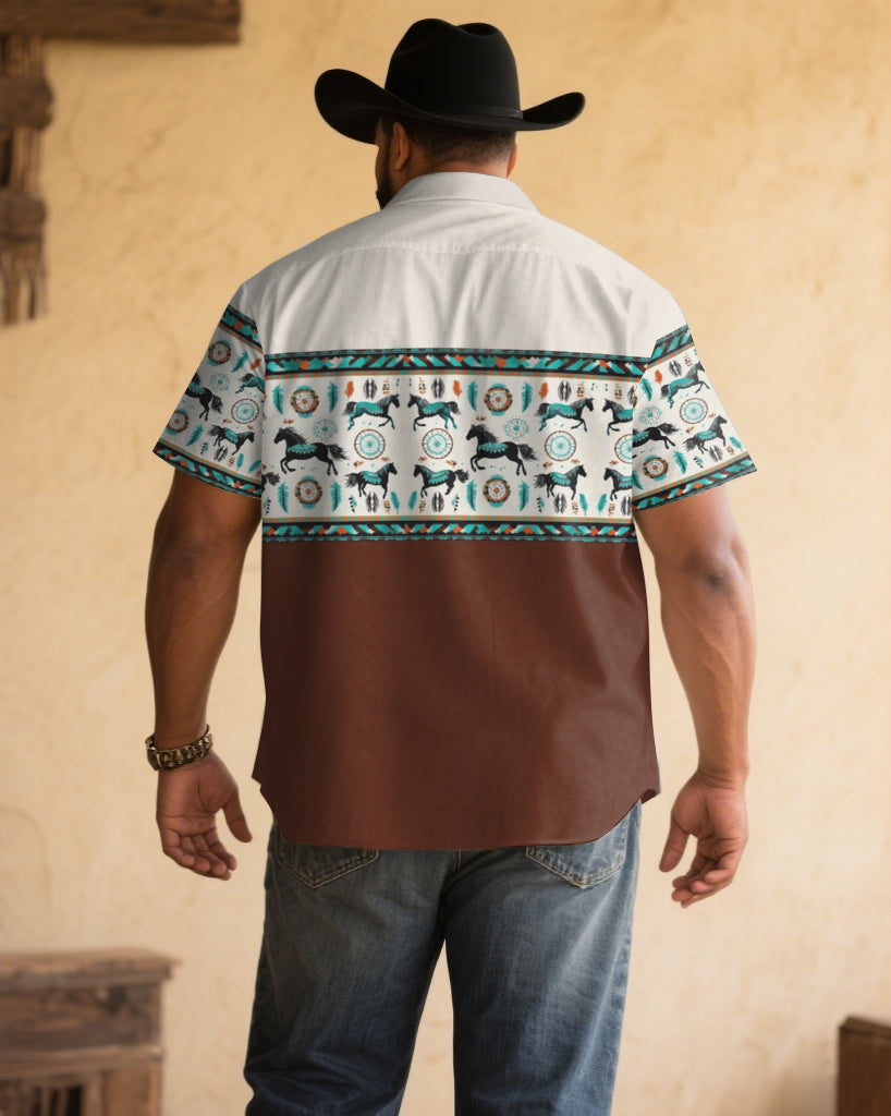 Big & Tall White Khaki Western Short Sleeve Shirt for big men view 2