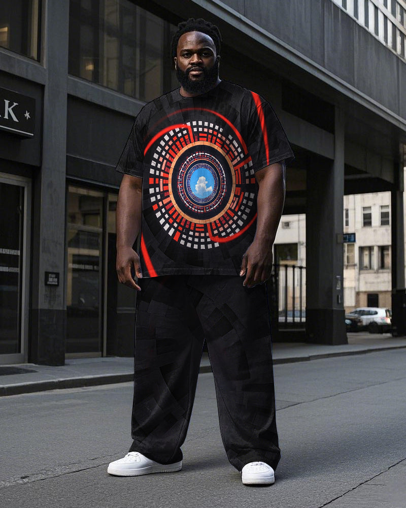 Big & Tall Geometric T-Shirt Pants Set for big men view 1