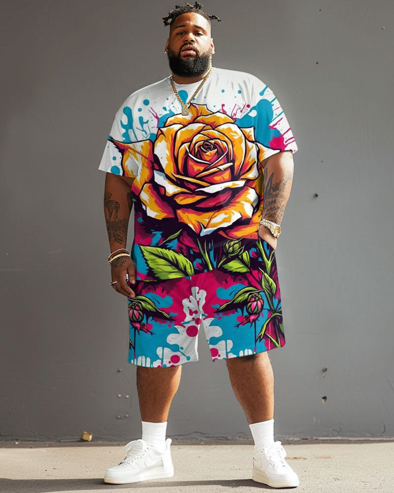Big & Tall Graphic Graffiti T-Shirt Shorts Set for big men view 1