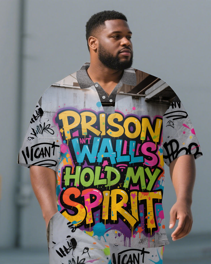 Big & Tall Graphic Graffiti Polo Shorts Set for big men view 2