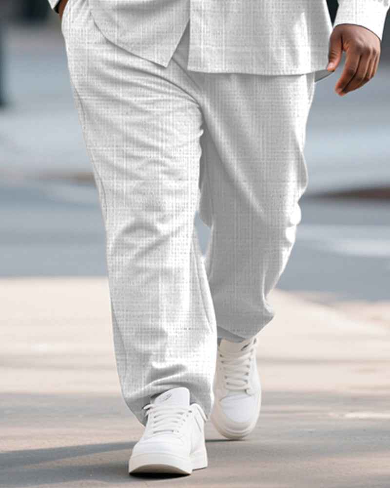 Big & Tall White Geometric Graphic T-Shirt Pants Set for big men view 3