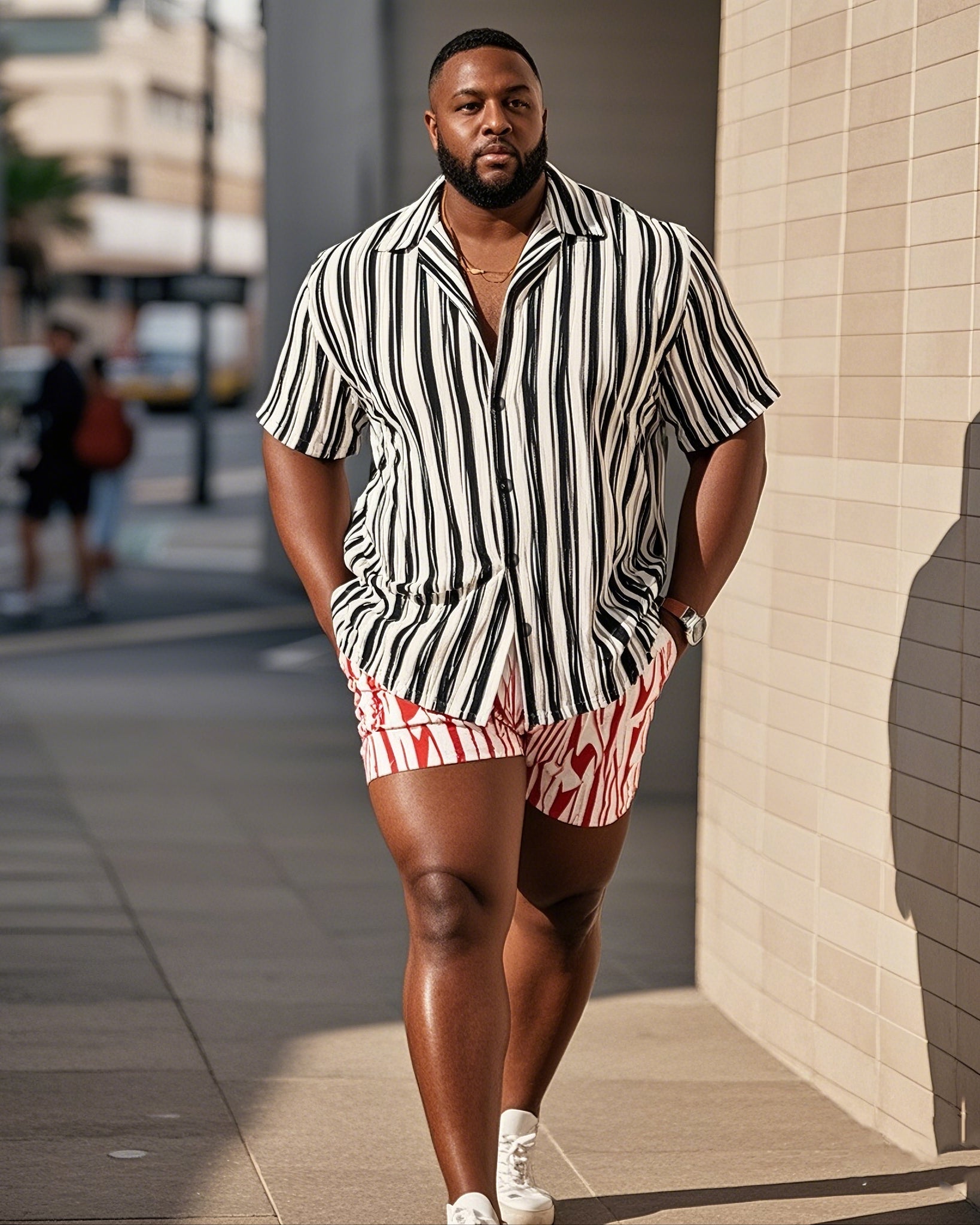 Big & Tall Colorblock Striped T-Shirt Shorts Set for big men view 1