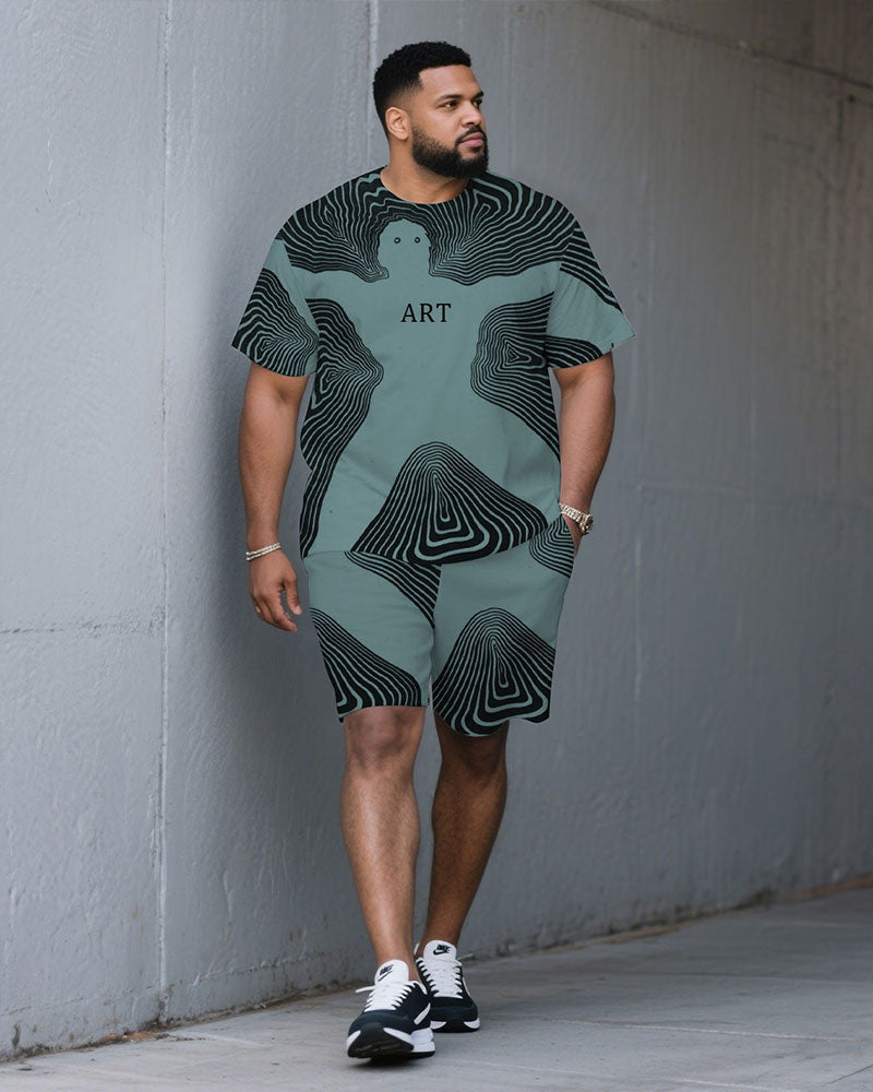 Big & Tall Colorblock Graphic T-Shirt Shorts Set for big men view 1