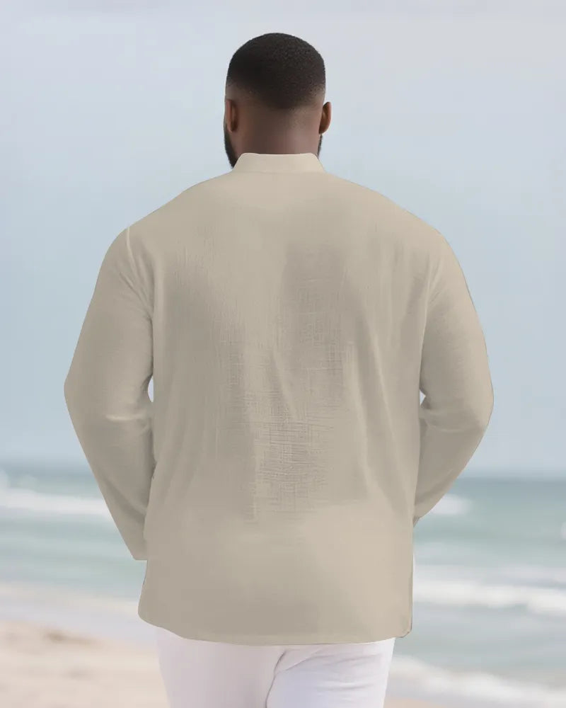 Big & Tall Solid Color Patchwork Long Sleeve Shirt for big men view 17