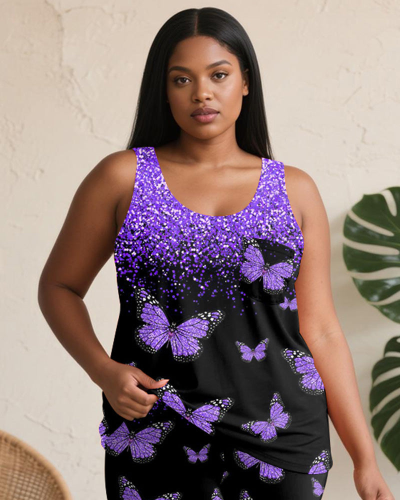 Big & Tall Purple Gradient Graphic Two-piece Set for big men view 3