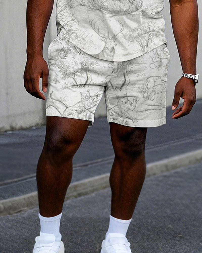 Big & Tall White Streetwear T-Shirt Shorts Set for big men view 3