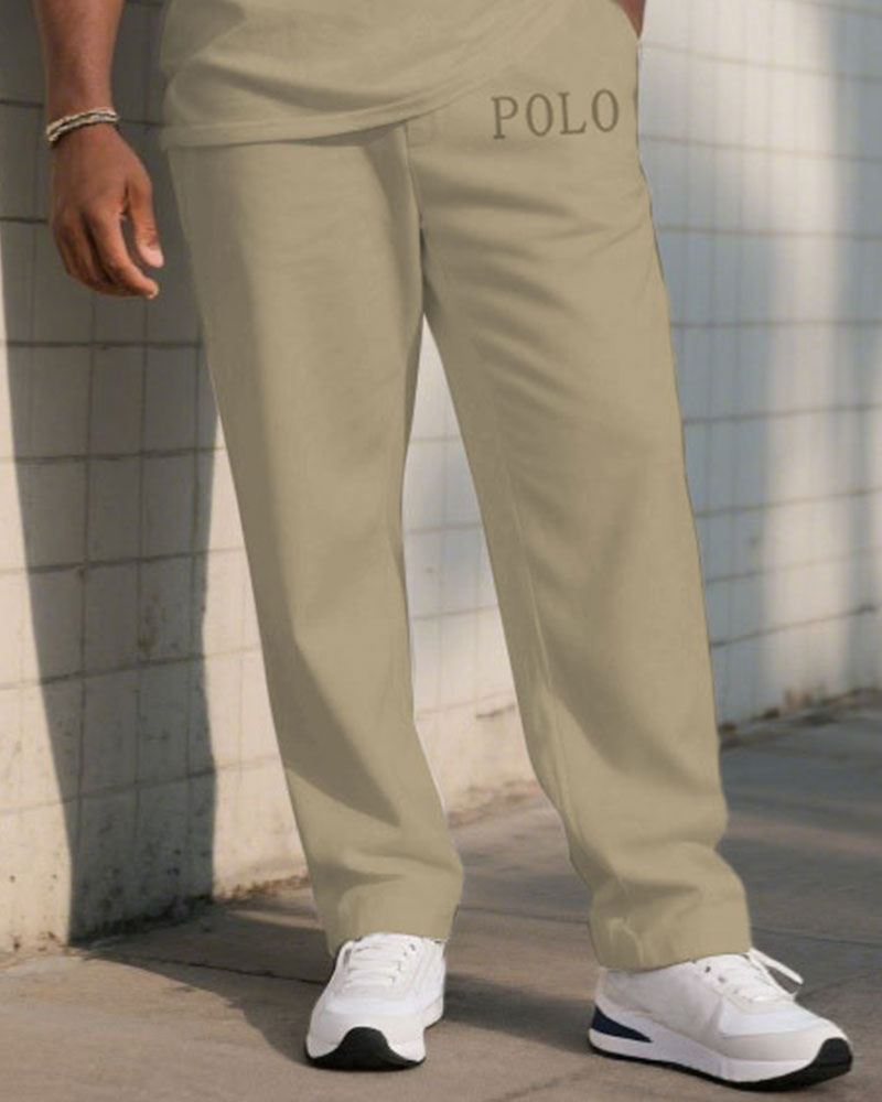 Big & Tall Khaki Colorblock T-Shirt Pants Set for big men view 4