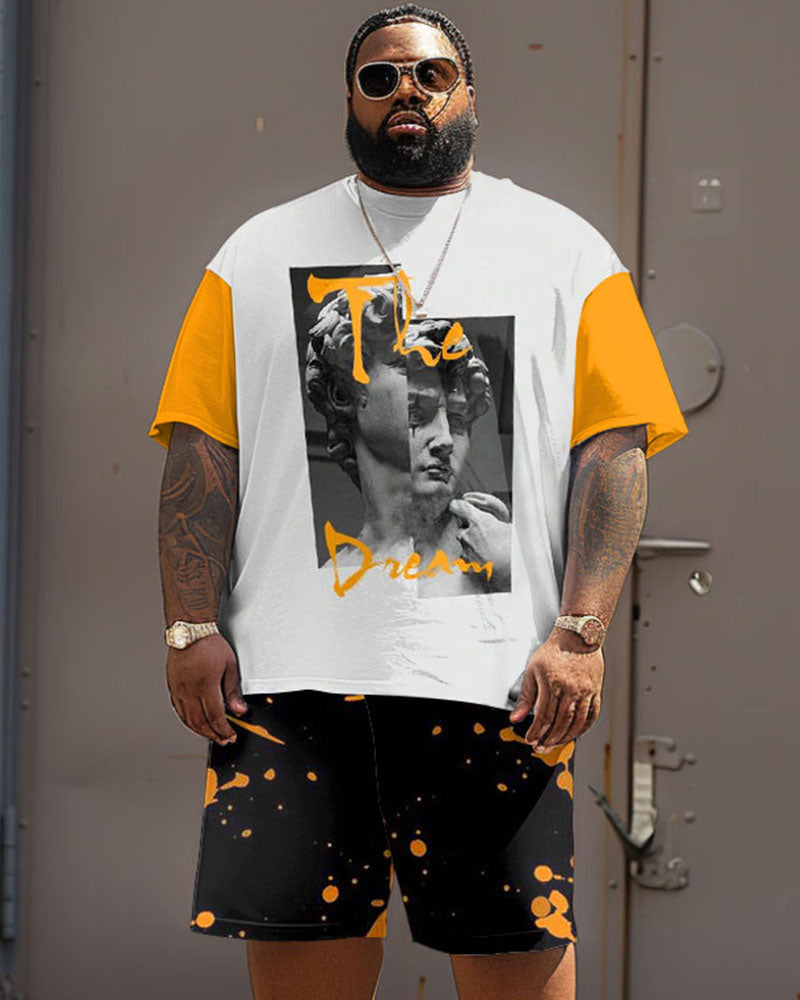 Big & Tall Graphic Vintage T-Shirt Shorts Set for big men view 1