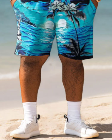 Big & Tall Hawaiian Graphic T-Shirt Shorts Set for big men view 4