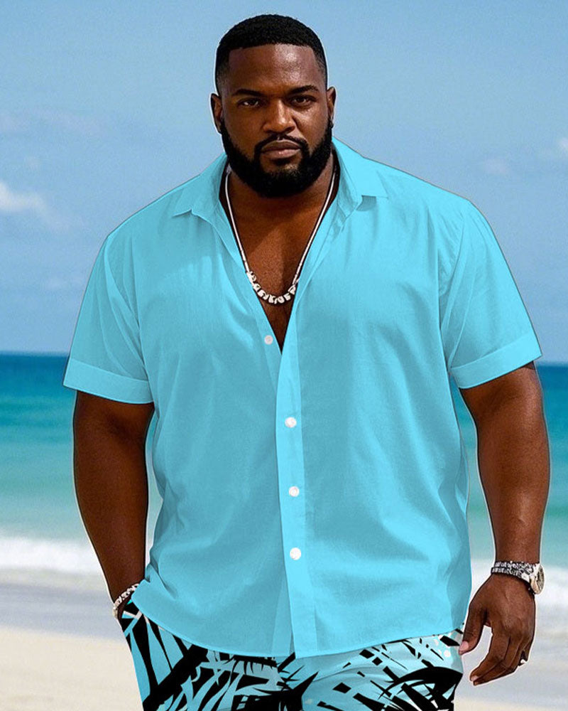 Big & Tall Blue Hawaiian T-Shirt Shorts Set for big men view 2