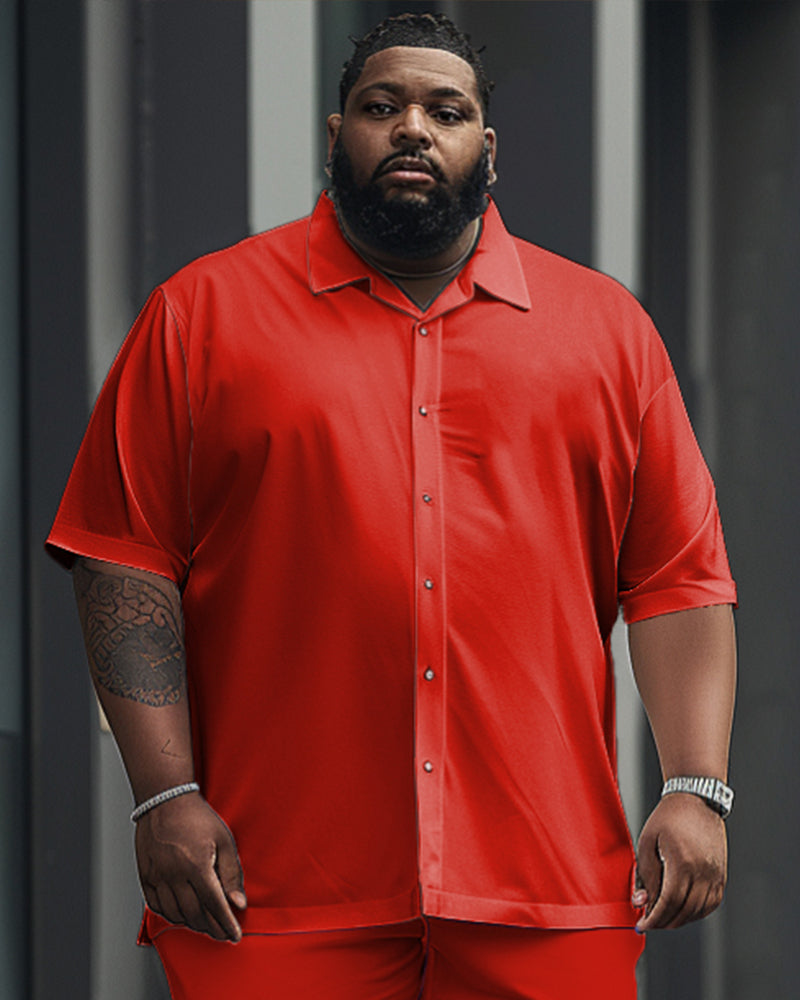 Big & Tall Red Solid Color T-Shirt Pants Set for big men view 2