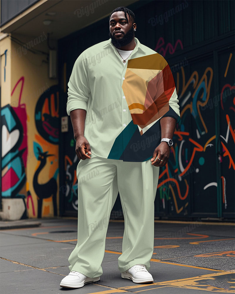 Big & Tall Green Colorblock T-Shirt Pants Set for big men view 1
