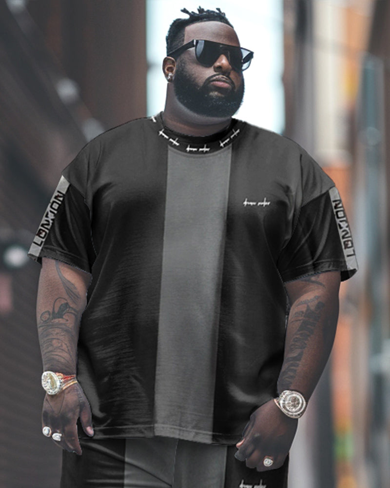 Big & Tall Colorblock Graphic T-Shirt Pants Set for big men view 2
