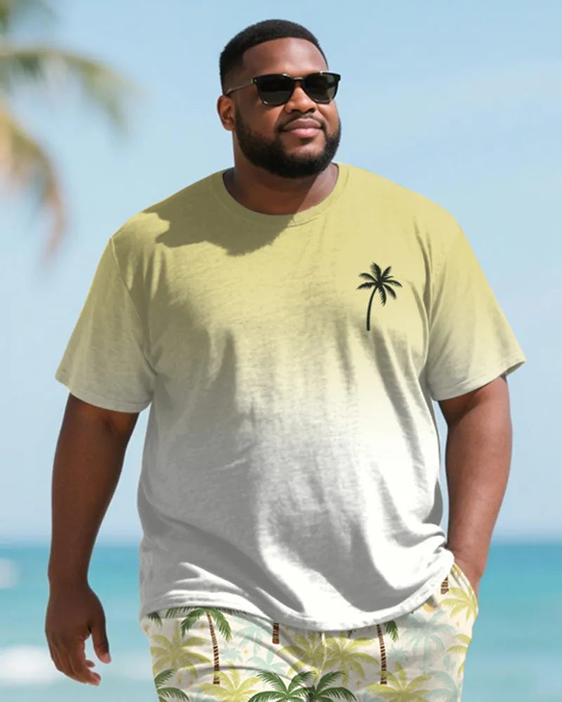 Big & Tall Green Hawaiian Gradient T-Shirt Shorts Set for big men view 2