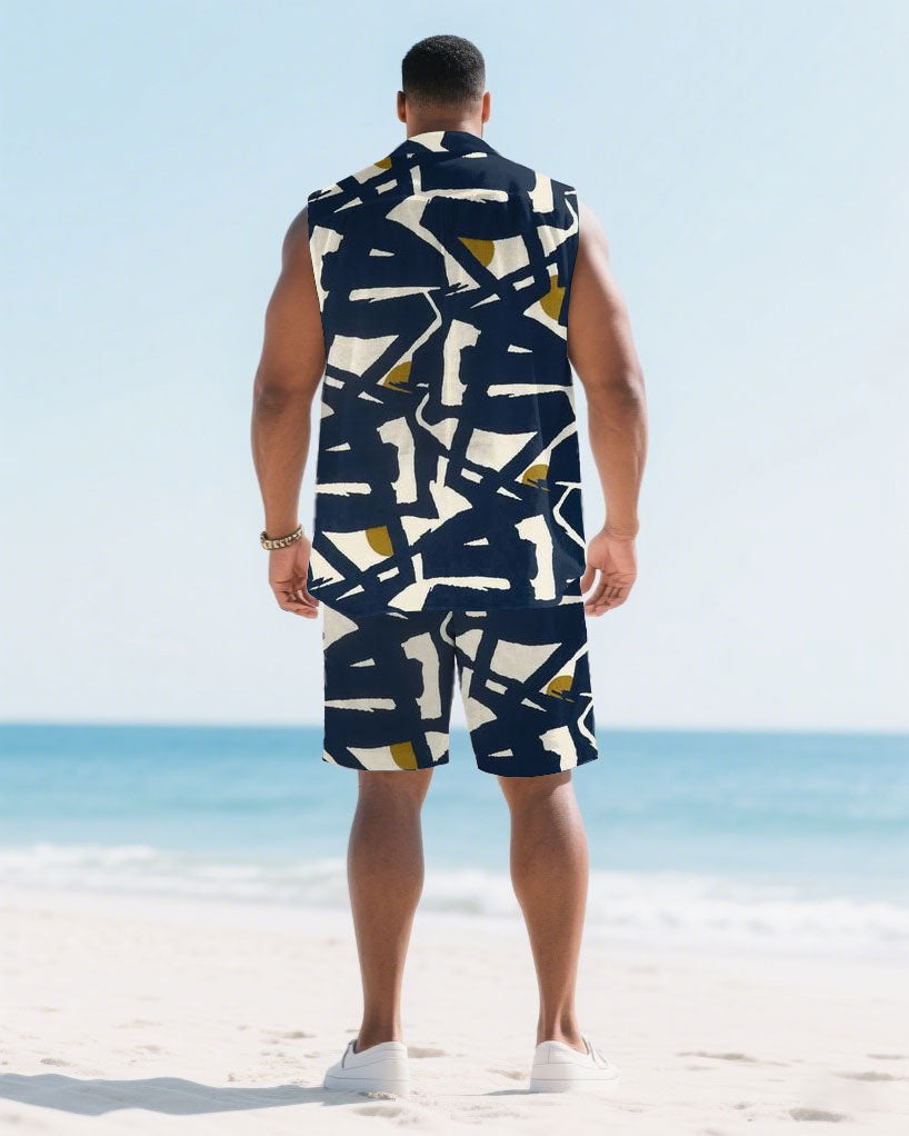 Big & Tall Hawaiian Graphic T-Shirt Shorts Set for big men view 4