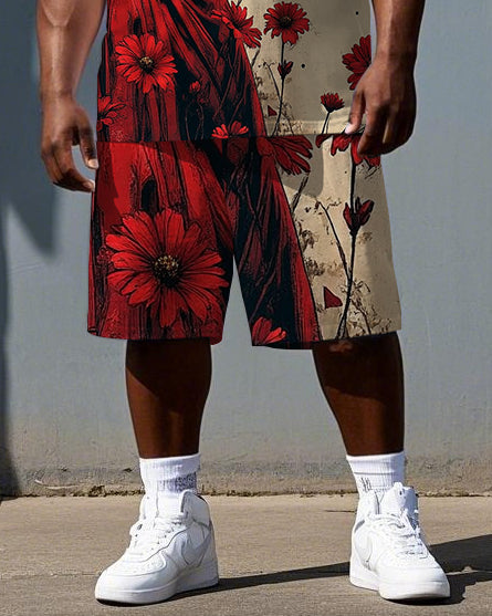 Big & Tall Graphic Smiley Skull T-Shirt Shorts Set for big men view 3